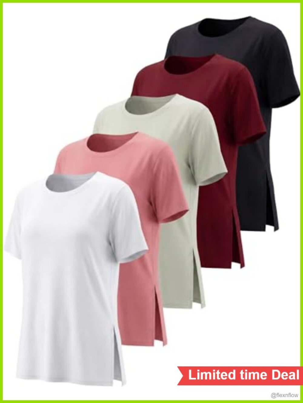 Women's Dry Fit Slit Hem Workout Tops Athletic Gym Tees 5 Pack
